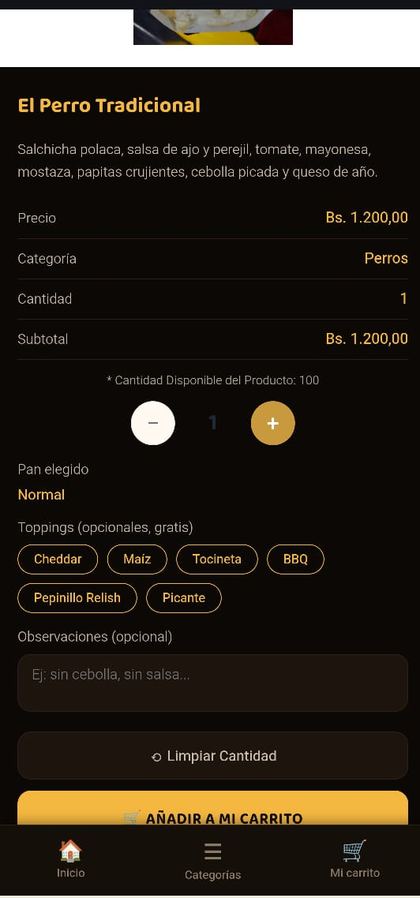 Toppings del producto